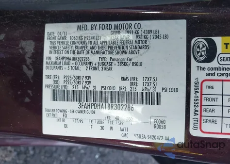 2011 Ford Fusion Se from USA, damaged, VIN 3FAHP0HA1BR302286